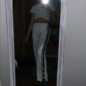 Snap bottom white track pants